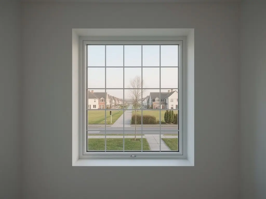 Interieur van een woning in Lisse met uitzicht op een rustige straat door een groot kunststof raam