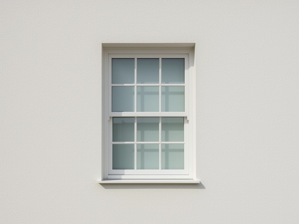 Close-up strak kunststof vloer-tot-plafond kozijn wit op gladde gevel, woning Aalsmeer