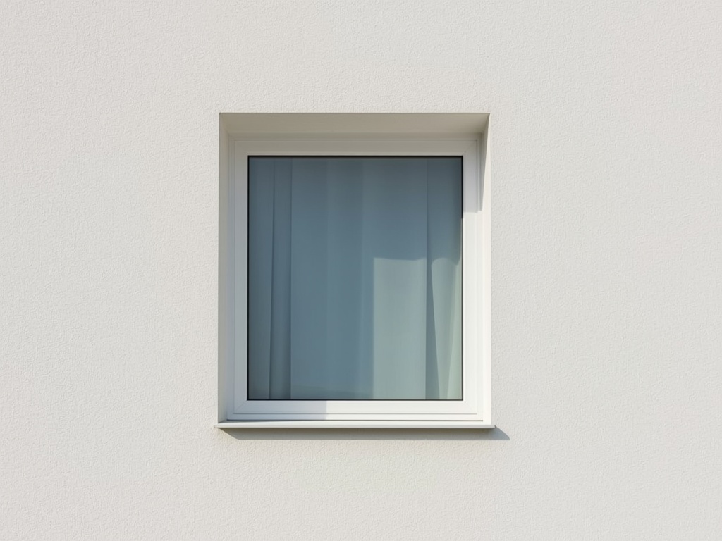 Close-up kunststof kozijn vloer-tot-plafond wit op gepleisterde gevel in Amsterdam