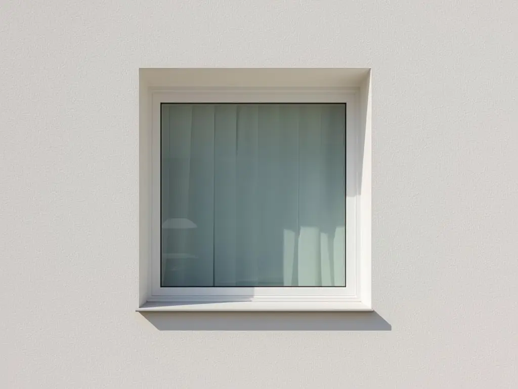 Close-up kunststof kozijn vloer-tot-plafond wit op gepleisterde gevel Nieuw-Vennep