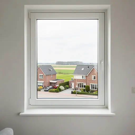 Interieur woning Haarlem met uitzicht door groot kunststof kozijn op het Spaarne