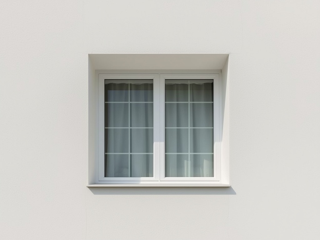 Close-up kunststof kozijn vloer-tot-plafond wit op gepleisterde gevel Hoofddorp