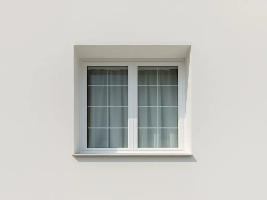 Close-up kunststof kozijn vloer-tot-plafond wit op gepleisterde gevel Hoofddorp