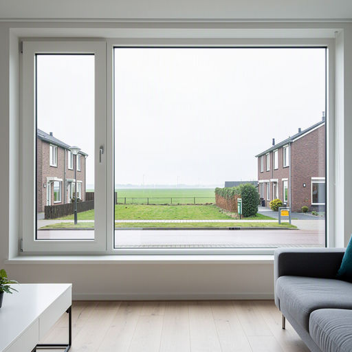 Interieur woning Hoofddorp met uitzicht door groot kunststof kozijn op polderstraat